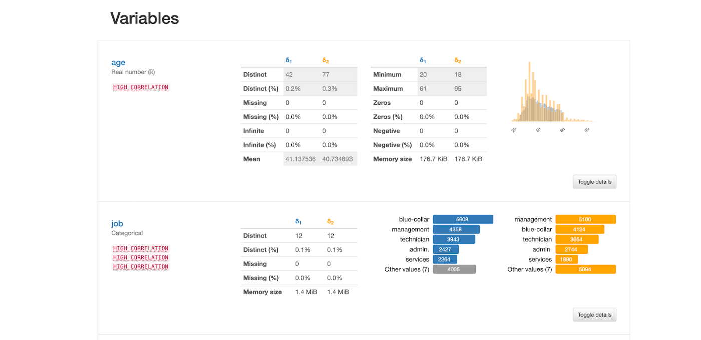 comparison between two datasets