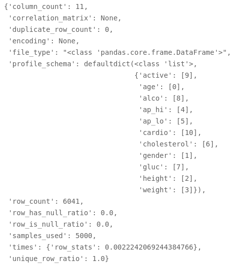  Dataset profile using DataProfiler print