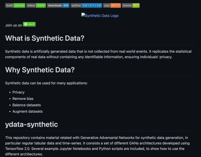 The GitHub repository of ydata-synthetic