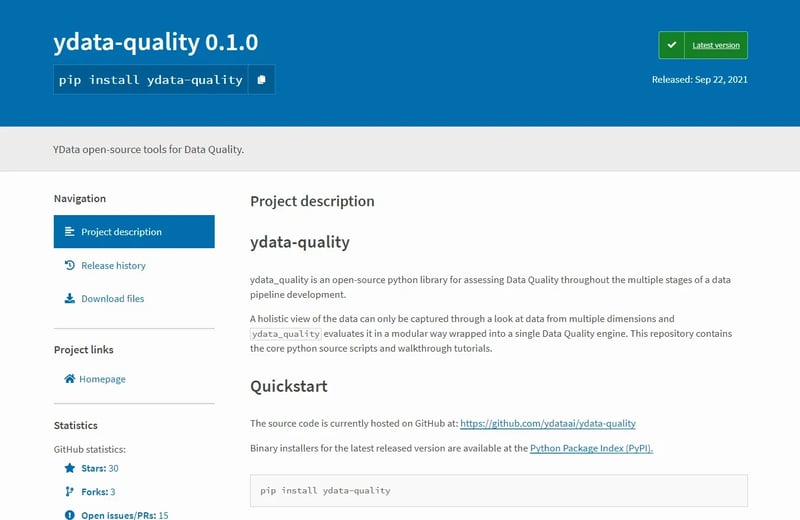 Screenshot of ydata-quality 0.1.0