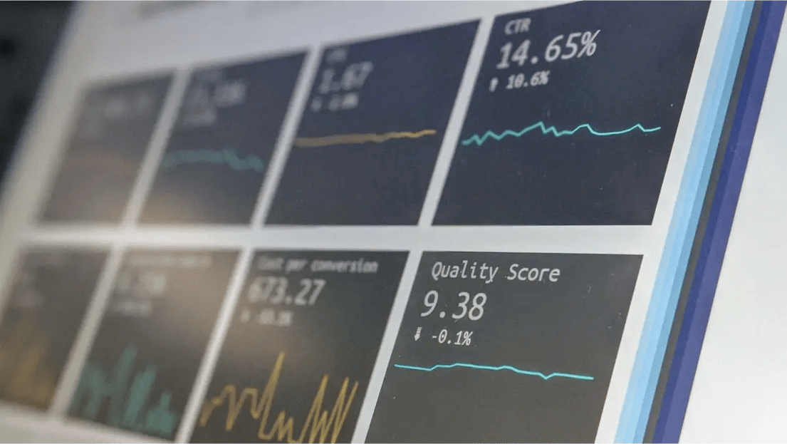 A computer showing a dashboard on analytics results.
