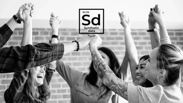 Synthetic Data logo and people with their arms raised