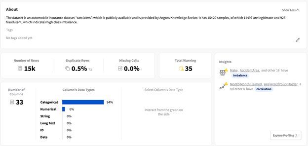 YData Fabric Data Catalog overview page