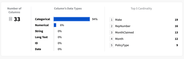 YData Fabric Catalog dataset variables overview