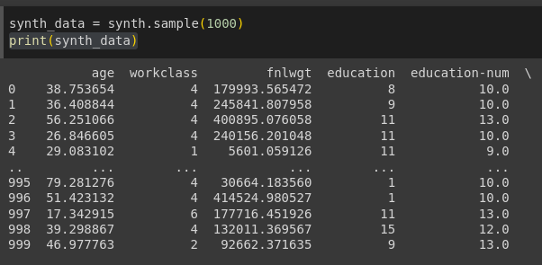 Synthetic data sample screenshot