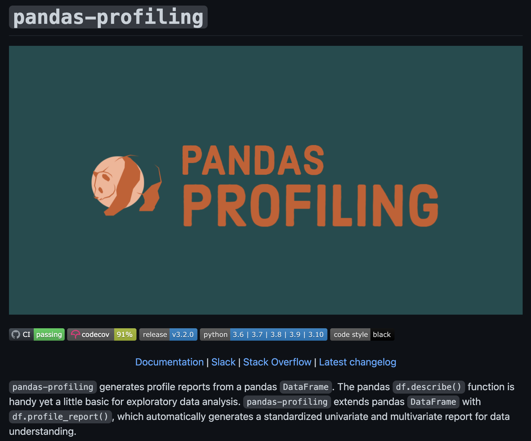The GitHub repository for pandas-profiling.