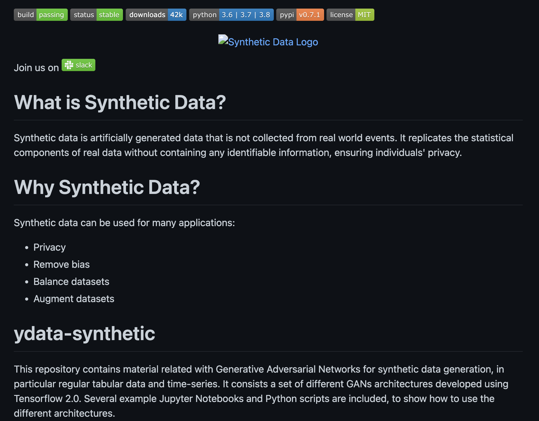 The GitHub repository of ydata-synthetic.